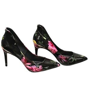 Ted Baker Black Patent Leather Floral Heels Pumps
